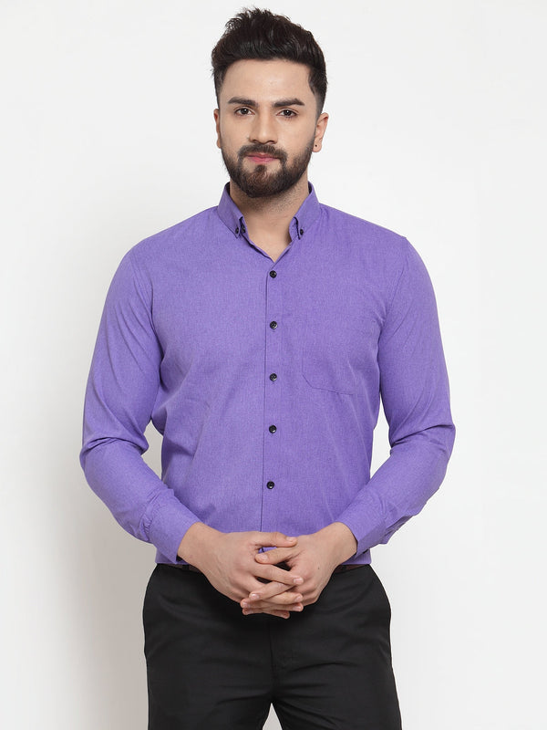 Jashvi Purple Men's Cotton Solid Button Down Formal Shirts