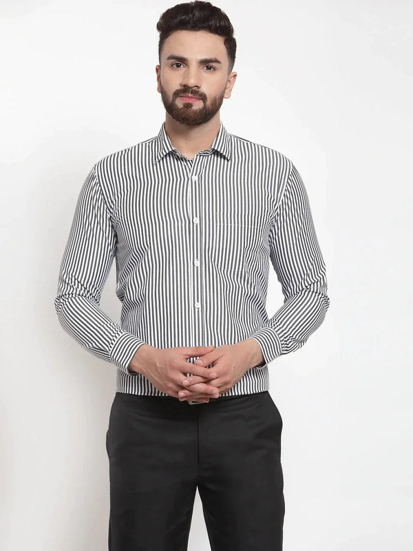 Men's Black Cotton Striped Formal Shirts - Taantav