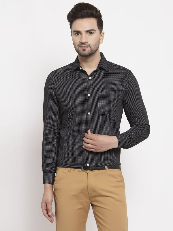 Men's Black Cotton Polka Dots Formal Shirts ( SF 736Black ) - Jainish