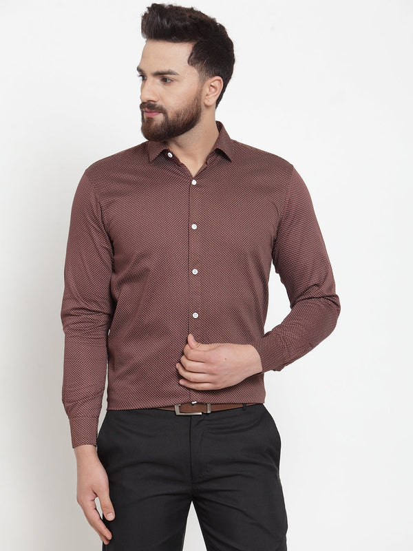 Men's Brown Cotton Polka Dots Formal Shirts ( SF 736Coffee ) - Jainish