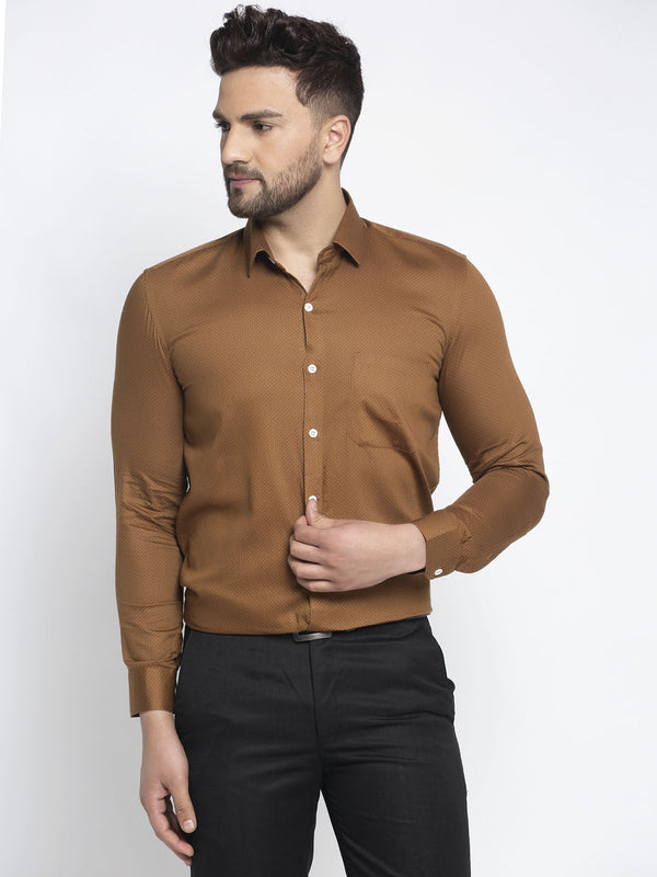 Men's Brown Cotton Polka Dots Formal Shirts ( SF 736Dark-Brown ) - Jainish