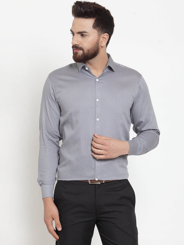 Jashvi Grey Men's Cotton Polka Dots Formal Shirts