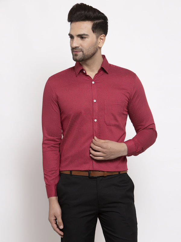 Men's Maroon Cotton Polka Dots Formal Shirts ( SF 736Maroon ) - Jainish