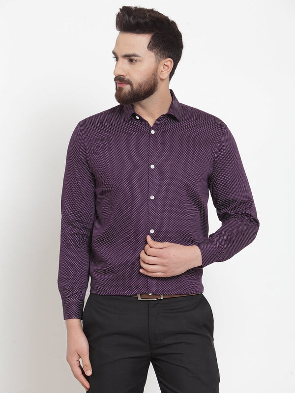 Jashvi Purple Men's Cotton Polka Dots Formal Shirts