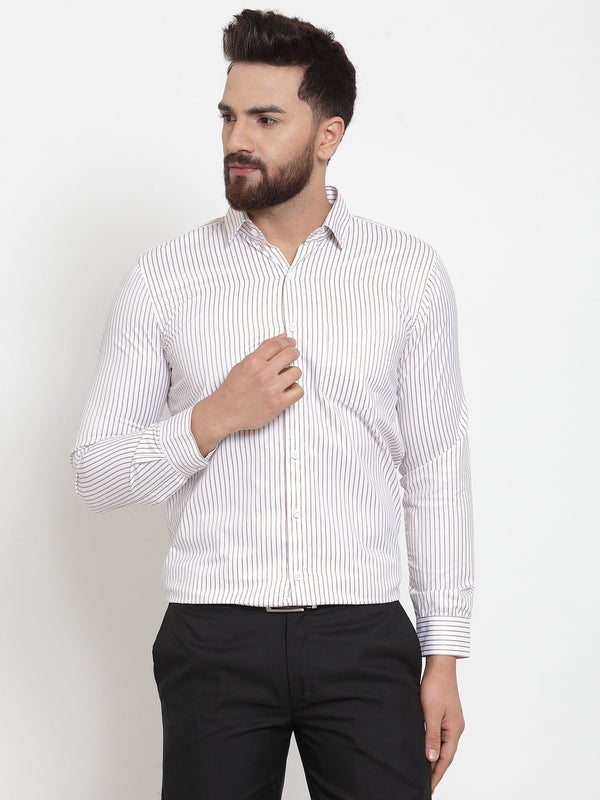 Jashvi White Men's Cotton Stiped Formal Shirts