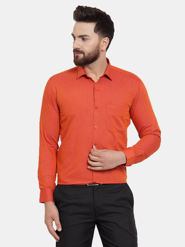 Men's Orange Cotton Polka Dots Formal Shirts ( SF 739Orange ) - Jainish