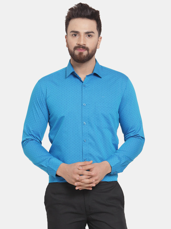 Men's Blue Cotton Polka Dots Formal Shirts ( SF 739Sky ) - Jainish