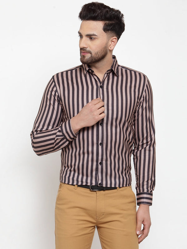 Men's Black Cotton Striped Formal Shirts ( SF 744Multi-Black ) - Jainish