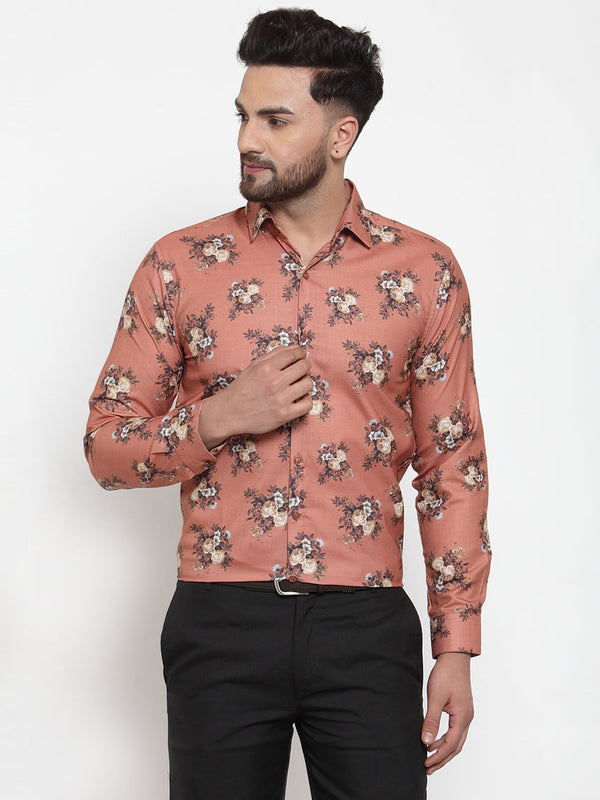 Men's Brown Cotton Printed Formal Shirt's ( SF 745Rust ) - Jainish