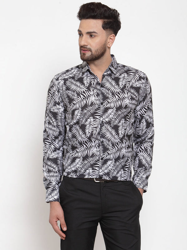 Men's Black Cotton Printed Formal Shirt's ( SF 747Black ) - Jainish