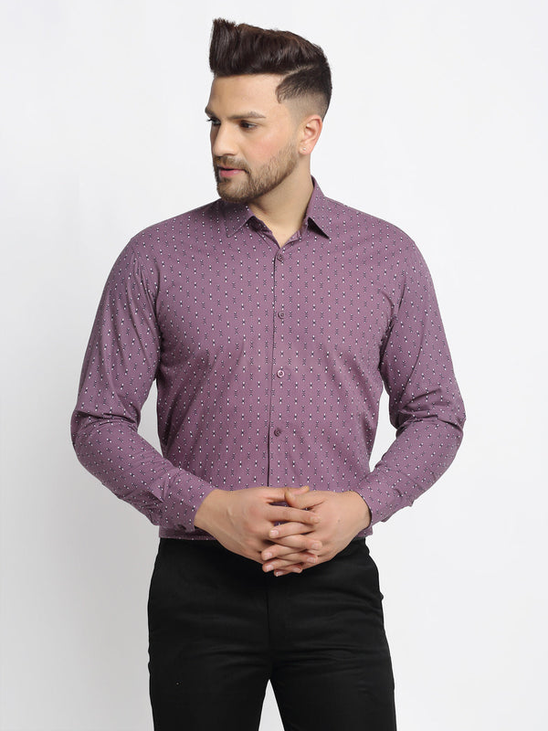 Men's Magenta Cotton Printed Formal Shirt's ( SF 752Wine ) - Jainish