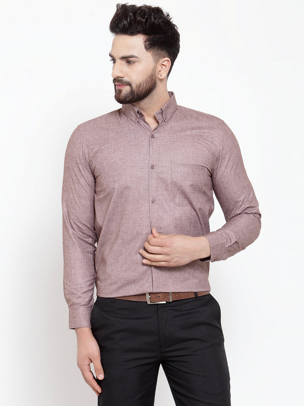 Men's Brown Cotton Solid Button Down Formal Shirts ( SF 753Mauve ) - Jainish