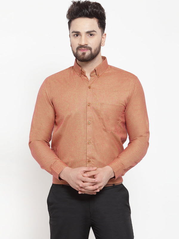 Men's Orange Cotton Solid Button Down Formal Shirts ( SF 753Orange ) - Jainish