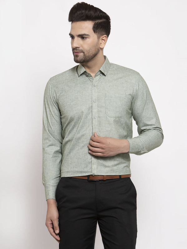 Jashvi Green Men's Cotton Solid Button Down Formal Shirts