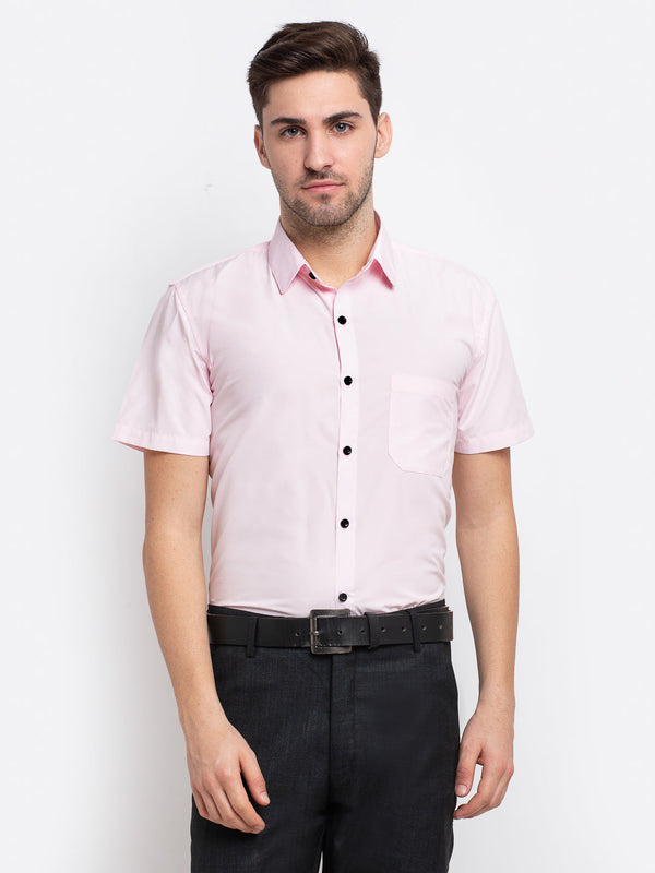 Jashvi Pink Men's Cotton Half Sleeves Solid Formal Shirts