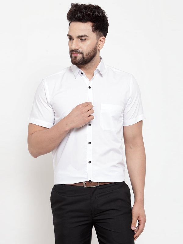 Jashvi White Men's Cotton Half Sleeves Solid Formal Shirts