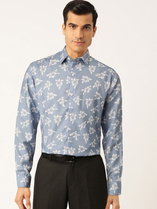 Jashvi Blue Men's Cotton Printed Formal Shirt's