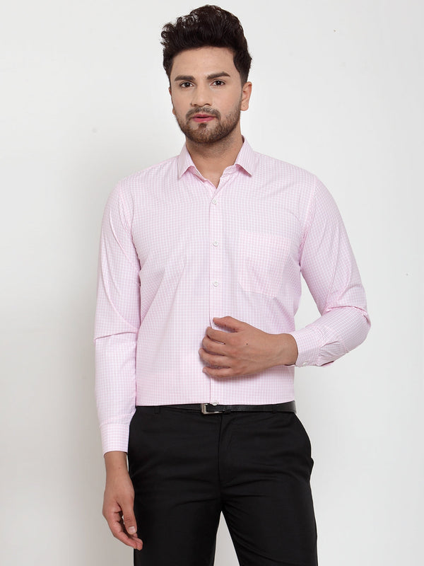 Men's Pink Cotton Checked Formal Shirt's ( SF 758Pink ) - Jainish