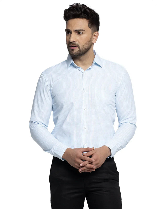 Men's Blue Cotton Checked Formal Shirt's - Taantav