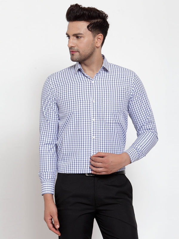 Men's Blue Cotton Checked Formal Shirt's ( SF 760Sky ) - Jainish