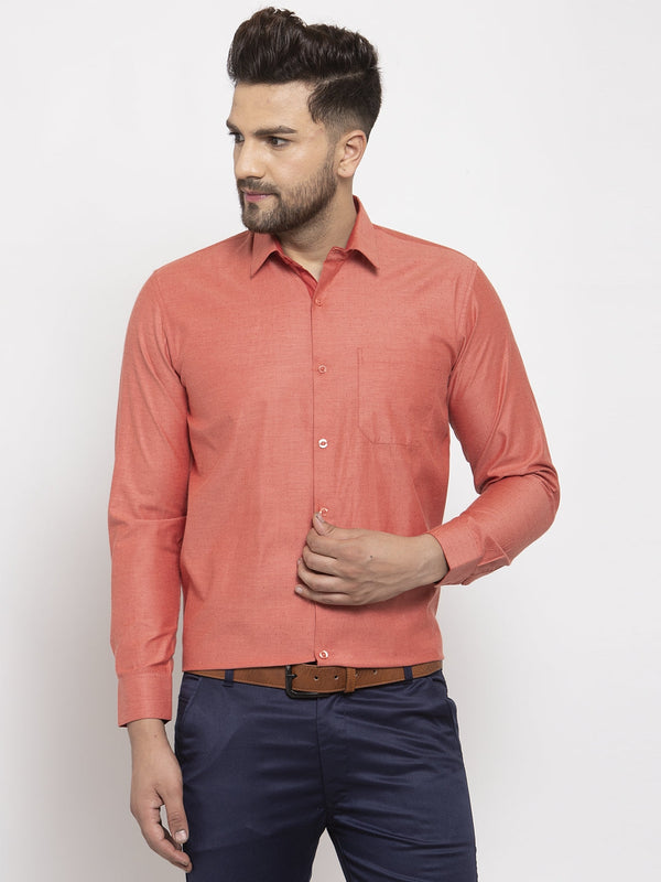 Men's Orange Cotton Polka Dots Formal Shirt's ( SF 761Keshar ) - Jainish