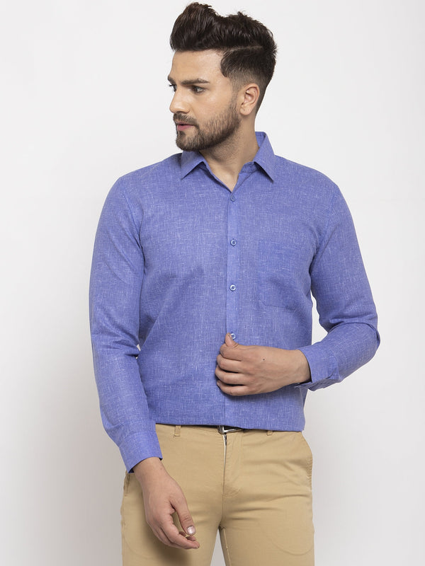 Jashvi Blue Men's Dobby Solid Formal Shirts