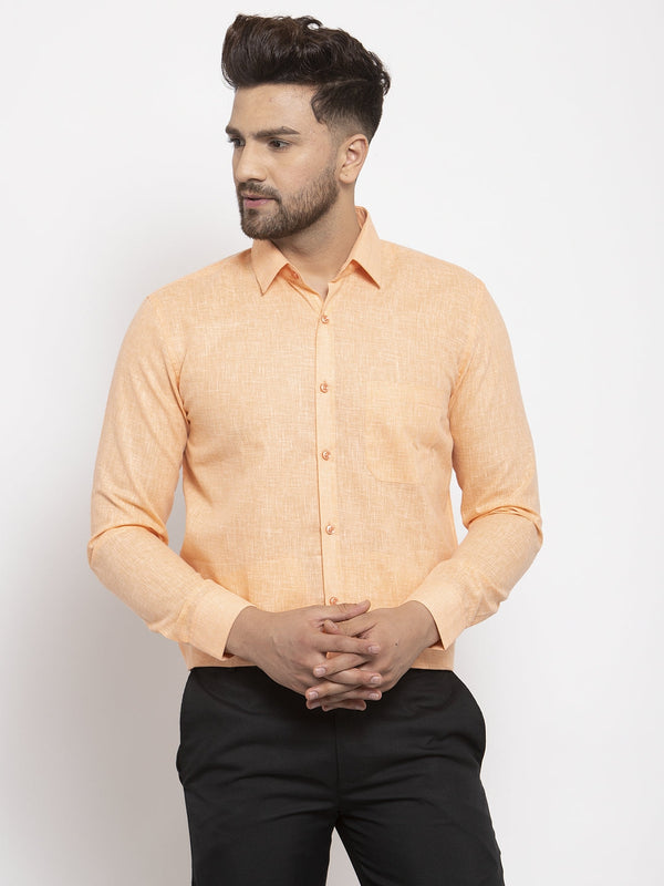 Jashvi Orange Men's Dobby Solid Formal Shirts