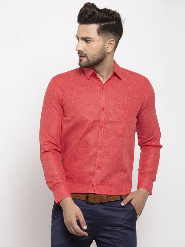 Jashvi Red Men's Dobby Solid Formal Shirts