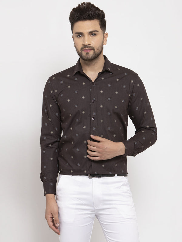 Jashvi Brown Men's Cotton Printed Formal Shirt's