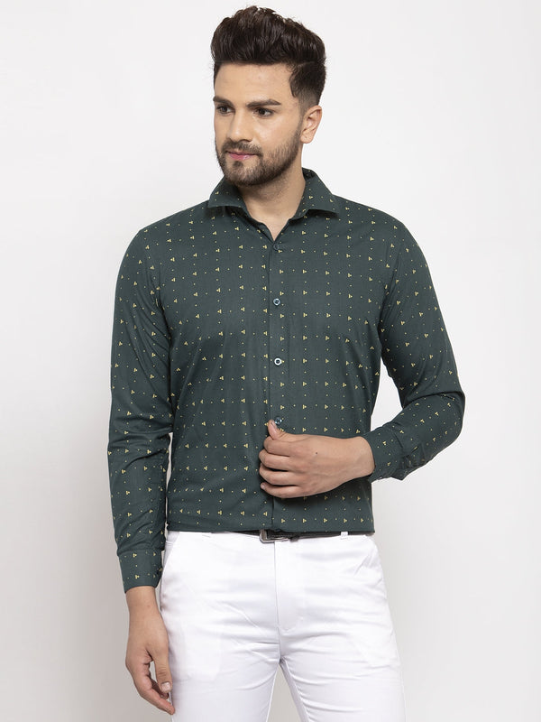 Jashvi Green Men's Cotton Printed Formal Shirt's