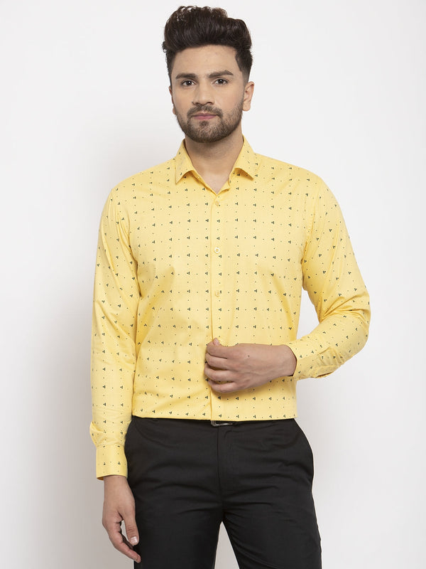 Jashvi Yellow Men's Cotton Printed Formal Shirt's