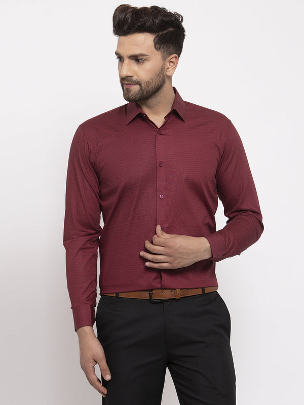 Jashvi Maroon Men's Cotton Geometric Formal Shirt's