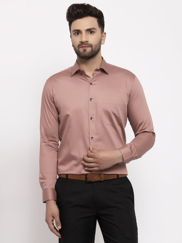 Jashvi Brown Men's Cotton Solid Formal Shirt's