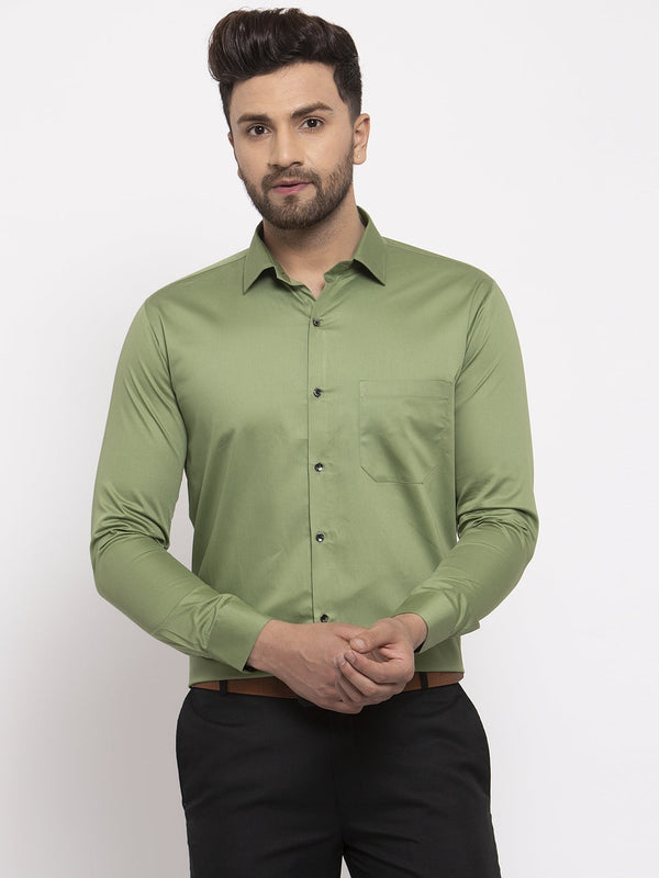 Jashvi Olive Men's Cotton Solid Formal Shirt's