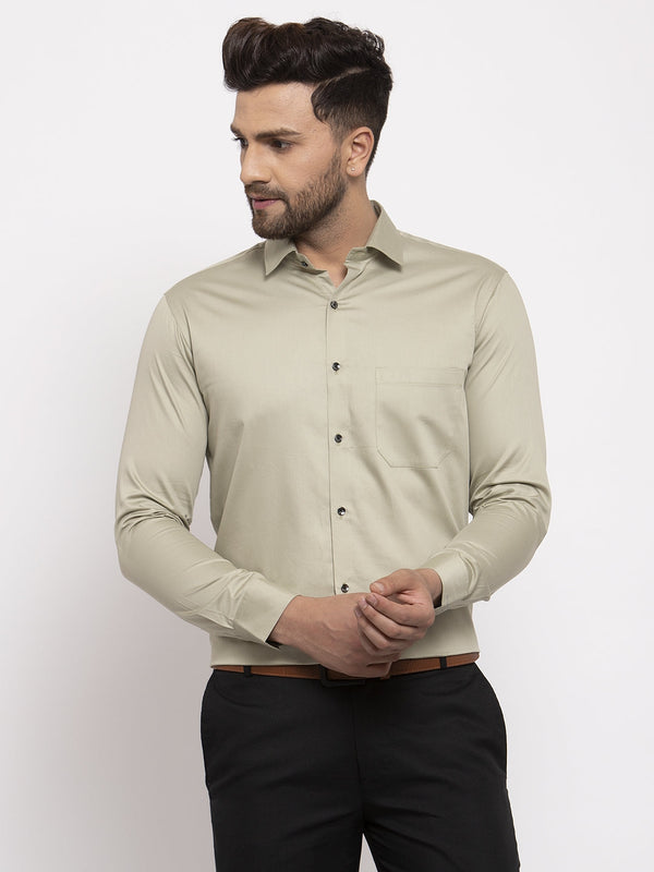 Jashvi Silver Men's Cotton Solid Formal Shirt's