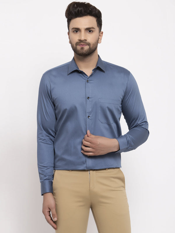 Jashvi Navy Men's Cotton Solid Formal Shirt's