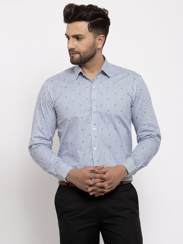 Men's Grey Cotton Striped Formal Shirt's ( SF 769Light-Grey ) - Jainish