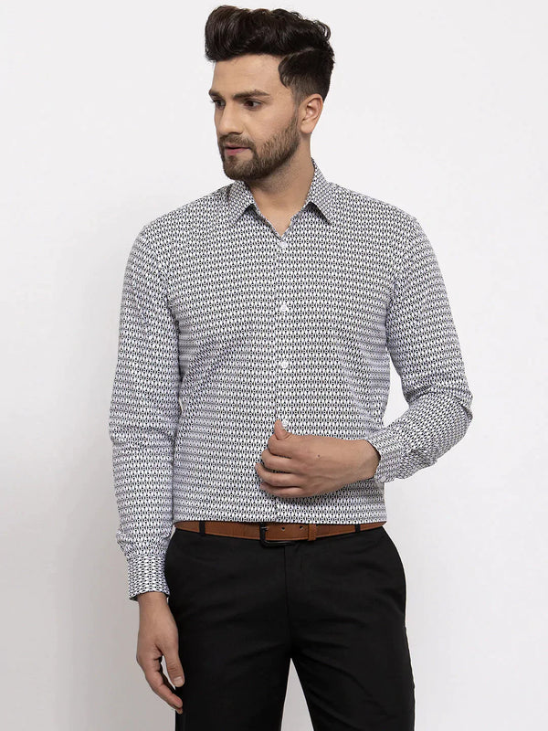 Men's Black Cotton Geometric Formal Shirt's - Taantav