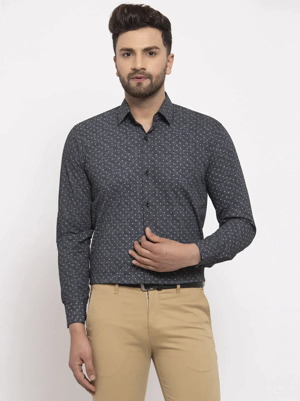 Men's Black Cotton Printed Formal Shirt's - Taantav