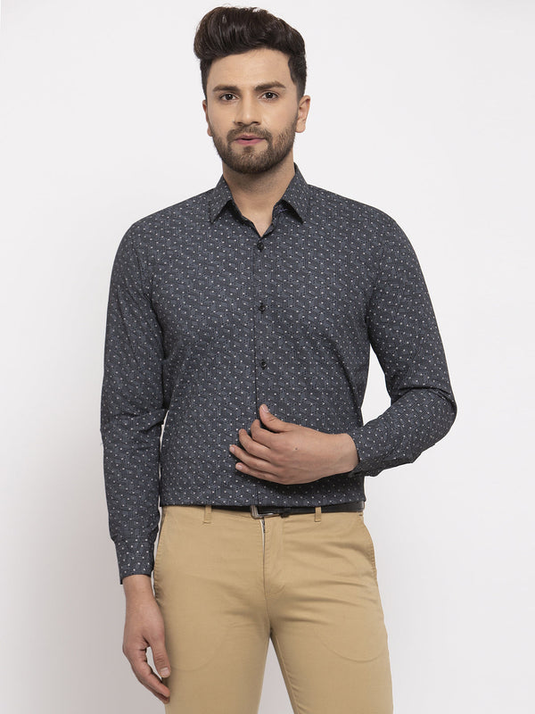 Men's Black Cotton Printed Formal Shirt's ( SF 772Black ) - Jainish