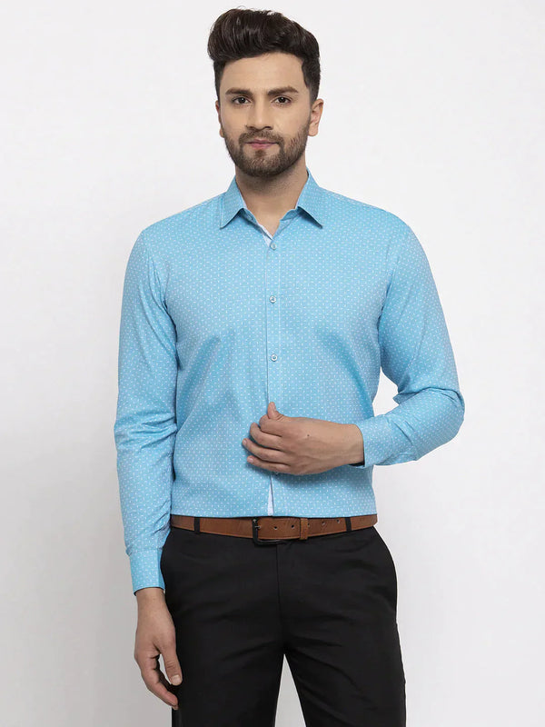 Men's Blue Cotton Printed Formal Shirt's - Taantav