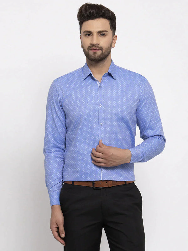 Men's Blue Cotton Printed Formal Shirt's - Taantav