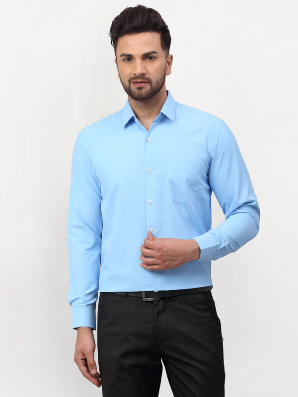 Men's Blue Solid Formal Shirts ( SF 777Light-Blue ) - Jainish