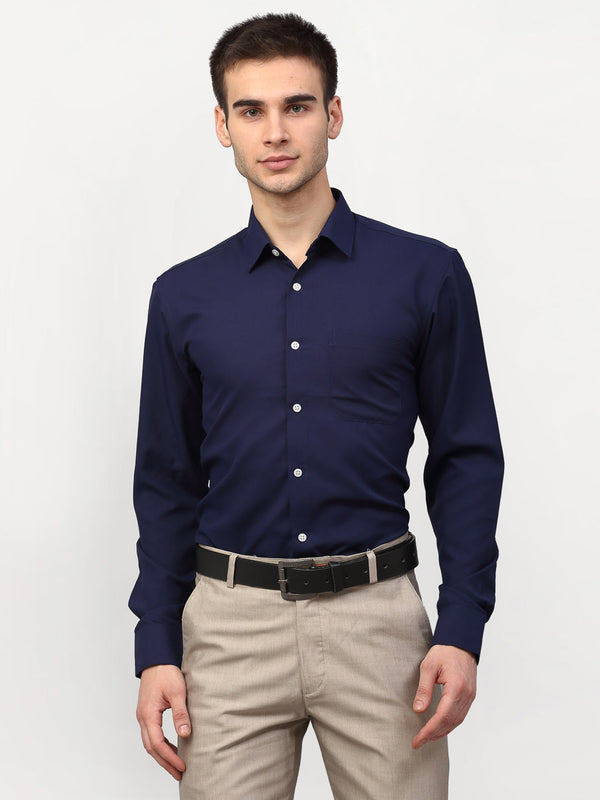 Men's Navy Blue Solid Formal Shirts ( SF 777Navy ) - Jainish