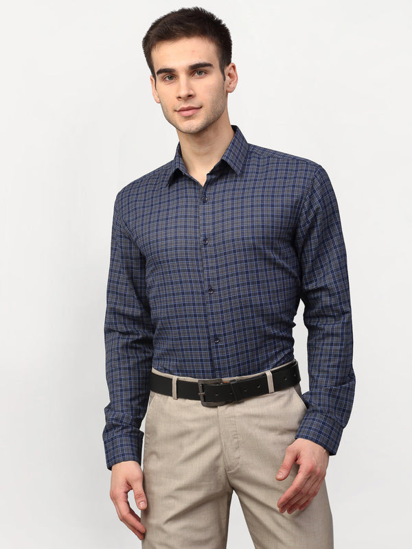 Jashvi Blue Men's Checked Formal Shirts