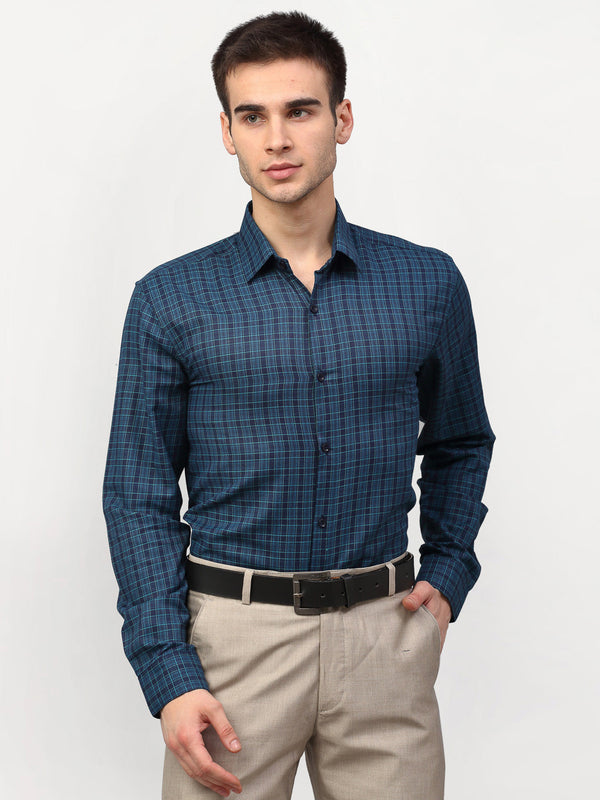 Jashvi Blue Men's Checked Formal Shirts