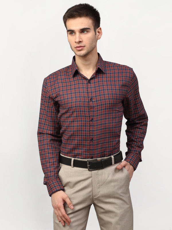 Jashvi Maroon Men's Checked Formal Shirts