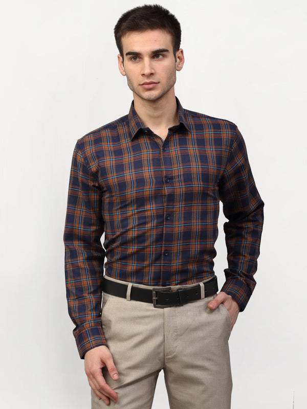 Jashvi Orange Men's Checked Formal Shirts