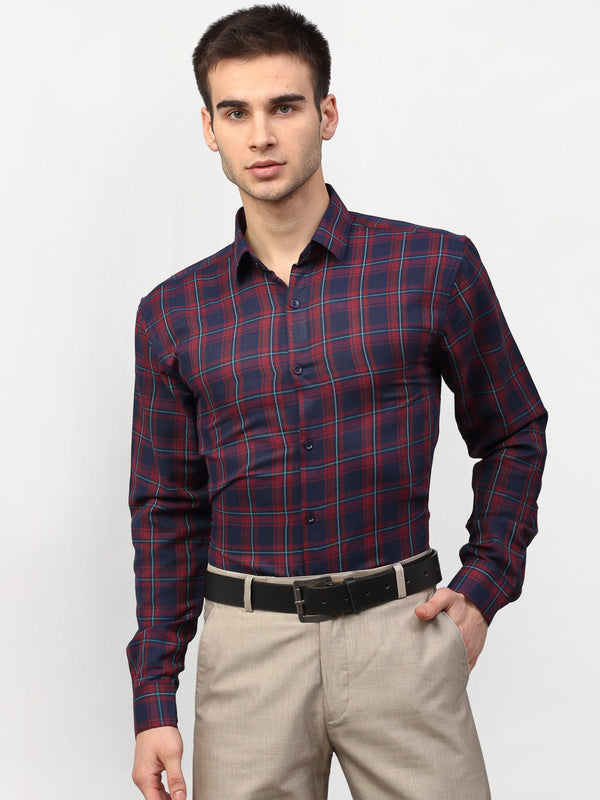 Jashvi Red Men's Checked Formal Shirts