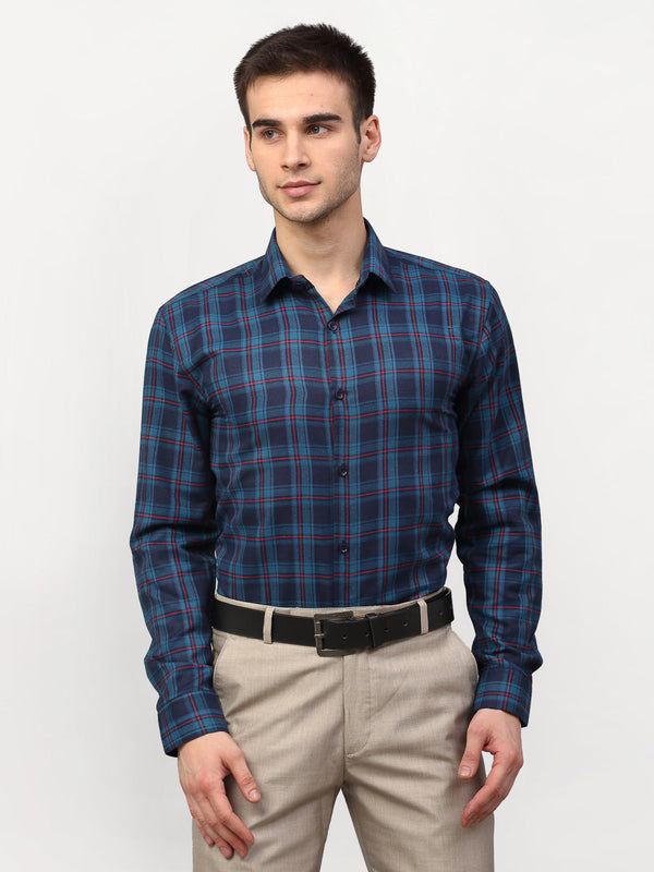 Jashvi Blue Men's Checked Formal Shirts